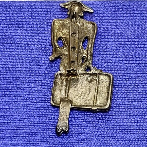 Lady Traveler Brooch Pin ONE OF A KIND Mid-Century Gold-Tone & Enamel RARE VTG - Picture 2 of 8